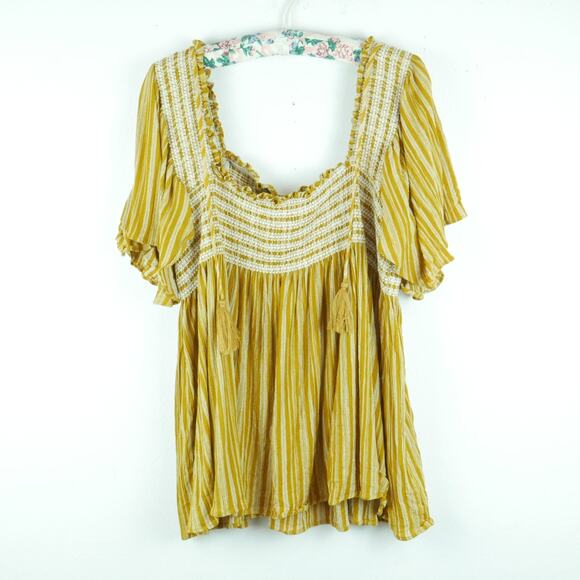 Davi & Dani 3XL Top Peasant Popover Smocked Square Neck Milkmaid Flutter Sleeve - Picture 1 of 9